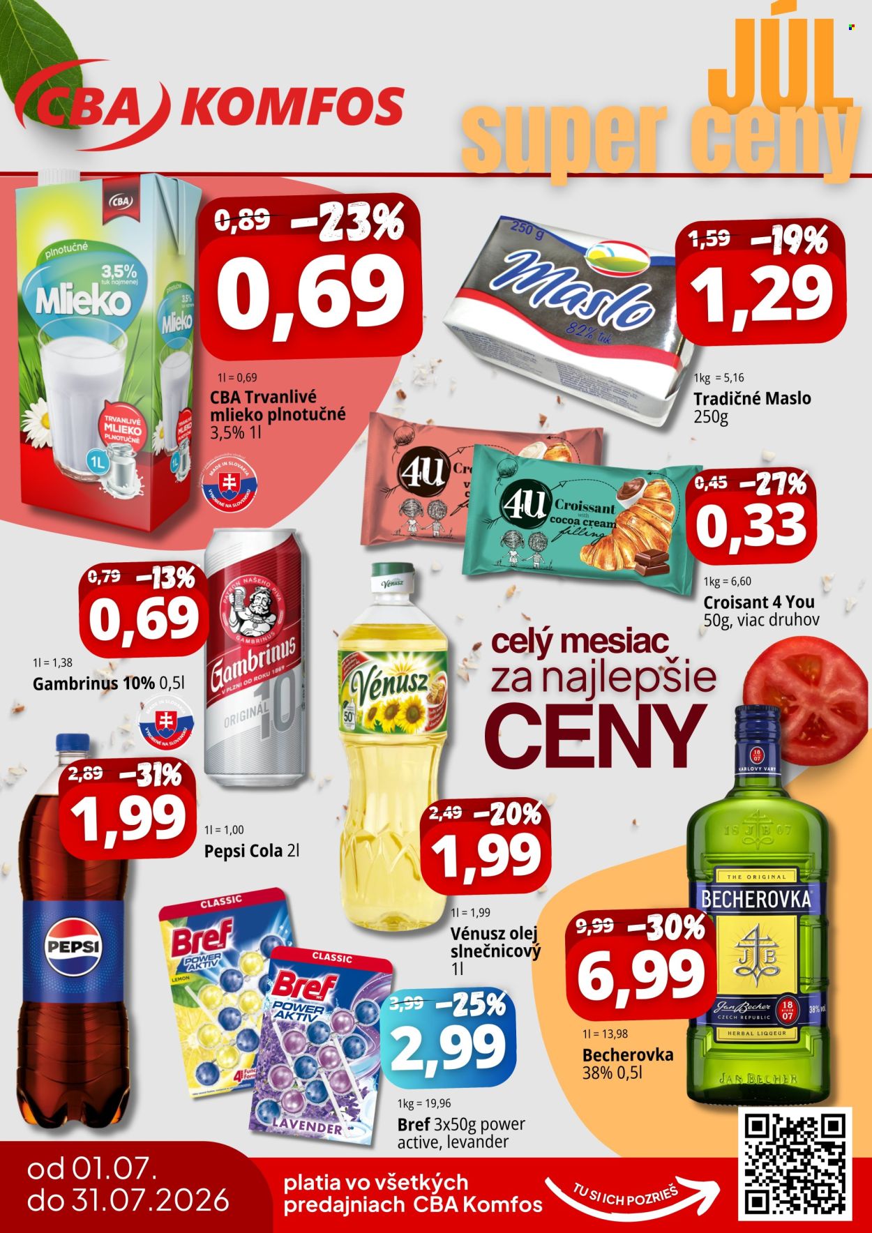 Leták CBA Komfos - 1.7.2026 - 31.7.2026. Strana 1