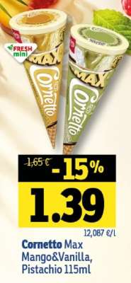 Cornetto Max Mango&Vanilla, Pistachio 115ml