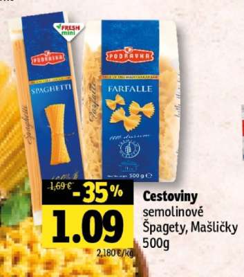 Cestoviny semolinové Špagety, Mašličky 500g