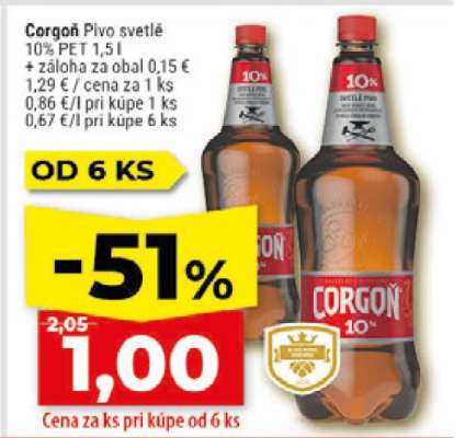 Corgoň Pivo svetlé 10% PET 1,5 l