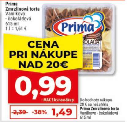Prima Zmrzlinová torta Vanilkovo-čokoládová 615 ml