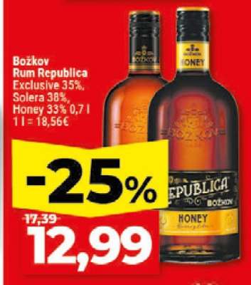Božkov Rum Republica Honey 33% 0,7 l