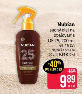 Nubian suchý olej na opaľovanie OF 25, 200 ml