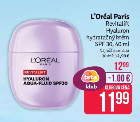 L’Oréal Paris Revitalift Hyaluron hydratačný krém SPF 30, 40 ml