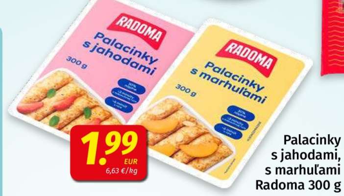 Palacinky s jahodami, s marhuľami Radoma 300 g