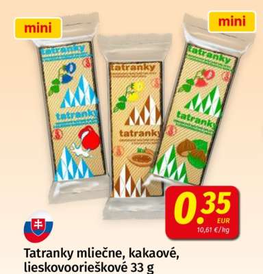 Tatranky mliečne, kakaové, lieskovoorieškové 33 g