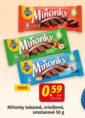 Miňonky kakaové, orieškové, smotanové 50 g