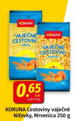 KORUNA Cestoviny vaječné Nitovky, Mrvenica 250 g