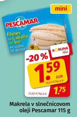Makrela v slnečnicovom oleji Pescamar 115 g