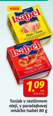 Tuniak v rastlinnom oleji, v paradajkovej omáčke Isabel 80 g