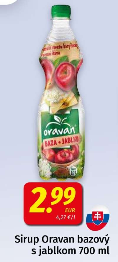 Sirup Oravan bazový s jablkom 700 ml