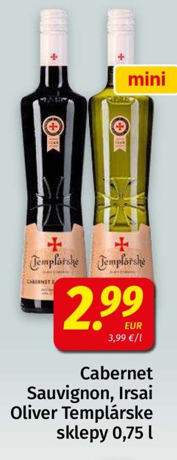 Cabernet Sauvignon, Irsai Oliver Templářske sklepy 0,75 l
