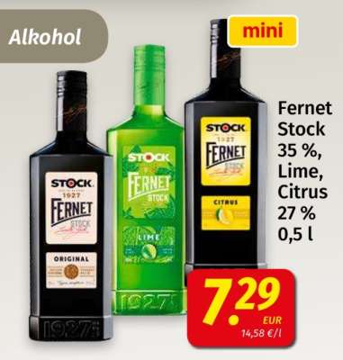 Fernet Stock 35 %, Lime, Citrus 27 % 0,5 l