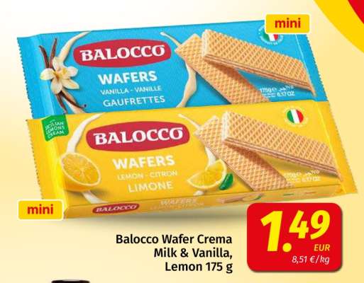 Balocco Wafer Crema Milk & Vanilla, Lemon 175 g