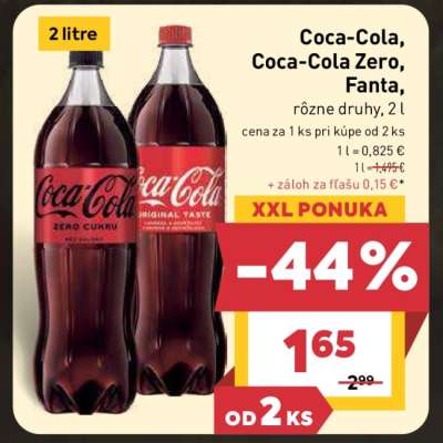 Coca-Cola, Coca-Cola Zero, Fanta, rôzne druhy, 2 l