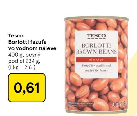 Tesco Borlotti fazuľa vo vodnom náleve