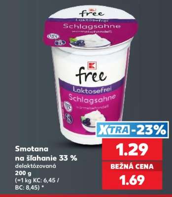Smotana na šľahanie 33 % delaktózovaná