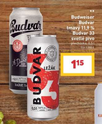 Budweiser Budvar tmavý 11,9 % Budvar 33 svetlé pivo