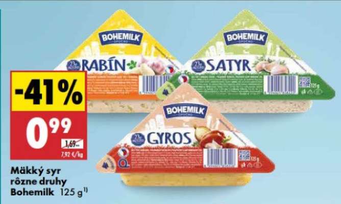 Mäkký syr rôzne druhy Bohemilk 125 g