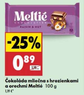 Čokoláda mliečna s hrozienkami a orechmi Meltié