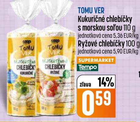 TOMU VER Kukuričné chlebíčky s morskou soľou 110 g / Ryžové chlebíčky 100 g