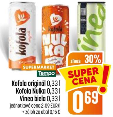 Kofola originál 0,33 | Kofola Nulka 0,33 | Vinea biela 0,33