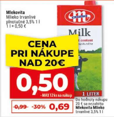 Mlekovita Mlieko trvanlivé plnotučné 3,5% 1 l