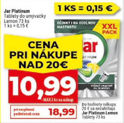 Jar Platinum Tablety do umývačky Lemon 73 ks