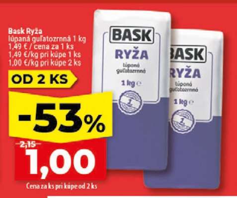 Bask ryža lúpaná guľatozrnná, 1 kg