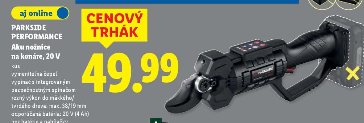Parkside Performance Aku nožnice na konáre, 20 V