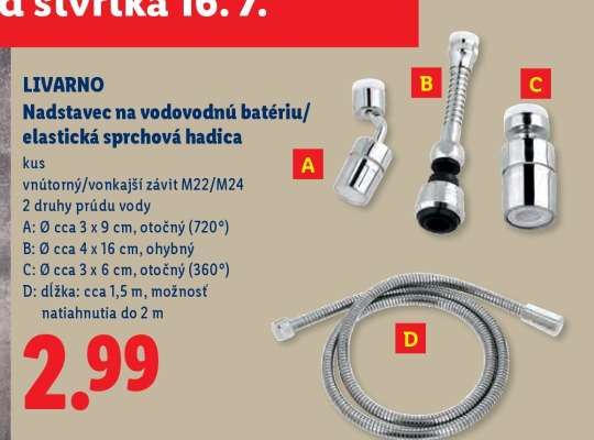 LIVARNO Nadstavec na vodovodnú batériu/ elastická sprchová hadica