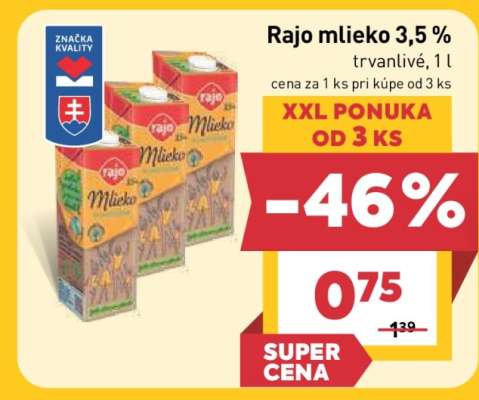 Rajo mlieko 3,5 % trvanlivé, 1 l