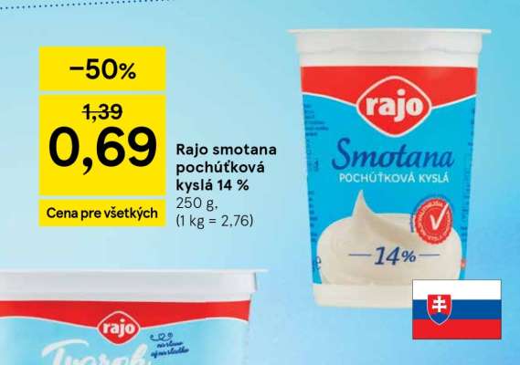 Rajo Smotana pochúťková kyslá 14%