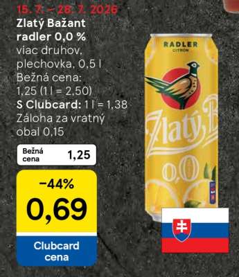ZLATÝ BAŽANT RADLER 0,0%