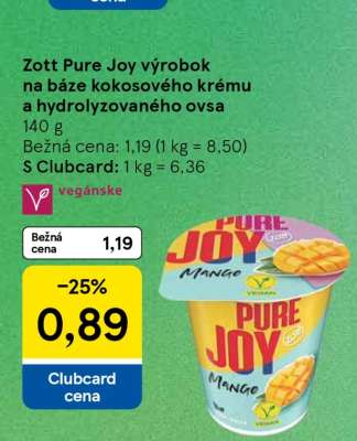 Zott Pure Joy výrobok na báze kokosového krému a hydrolyzovaného ovsa