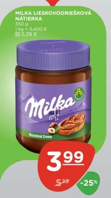 Milka lieskovooriešková nátierka
