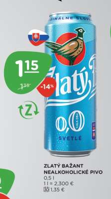Zlatý Bažant nealkoholické pivo