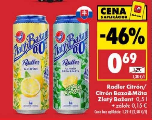 Radler citrón/citrón baza mäta Zlatý Bažant