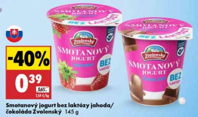 Smotanový jogurt bez laktózy jahoda/čokoláda Zvolenský 145 g