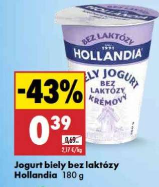 Jogurt biely bez laktózy Hollandia 180 g
