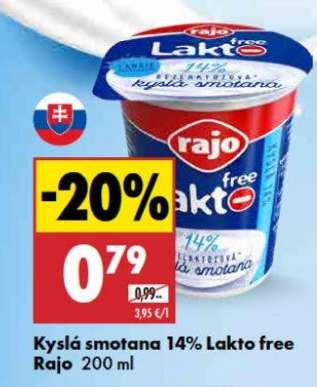 Kyslá smotana 14% Lakto free Rajo 200 ml
