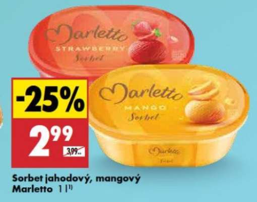 Sorbet jahodový, mangový Marletto 1 l