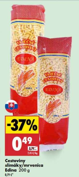 Cestoviny slimáky/mrvenica Edina 200 g