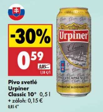 Pivo svetlé Urpiner Classic 10°