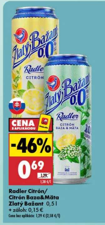 Radler citrón/citrón baza & mäta Zlatý Bažant 0,5 l