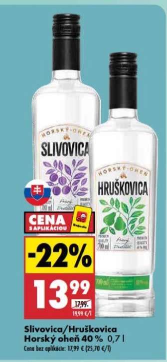 Slivovica/Hruškovica Horský Oheň 40 % 0,7 l