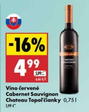 Víno červené Cabernet Sauvignon Chateau Topoľčianky 0,75 l