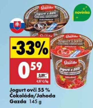Jogurt ovčí 55 % Čokoláda/Jahoda Gazda 145 g