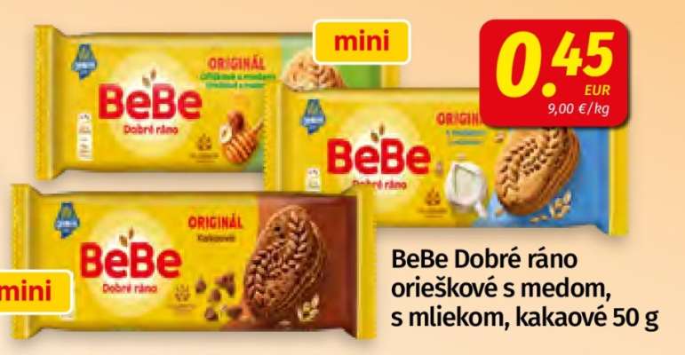 BeBe Dobré ráno orieškové s medom, s mliekom, kakaové 50 g