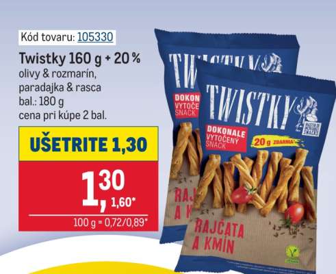 Twistky 160 g + 20 % olivy & rozmarín, paradajka & rasca